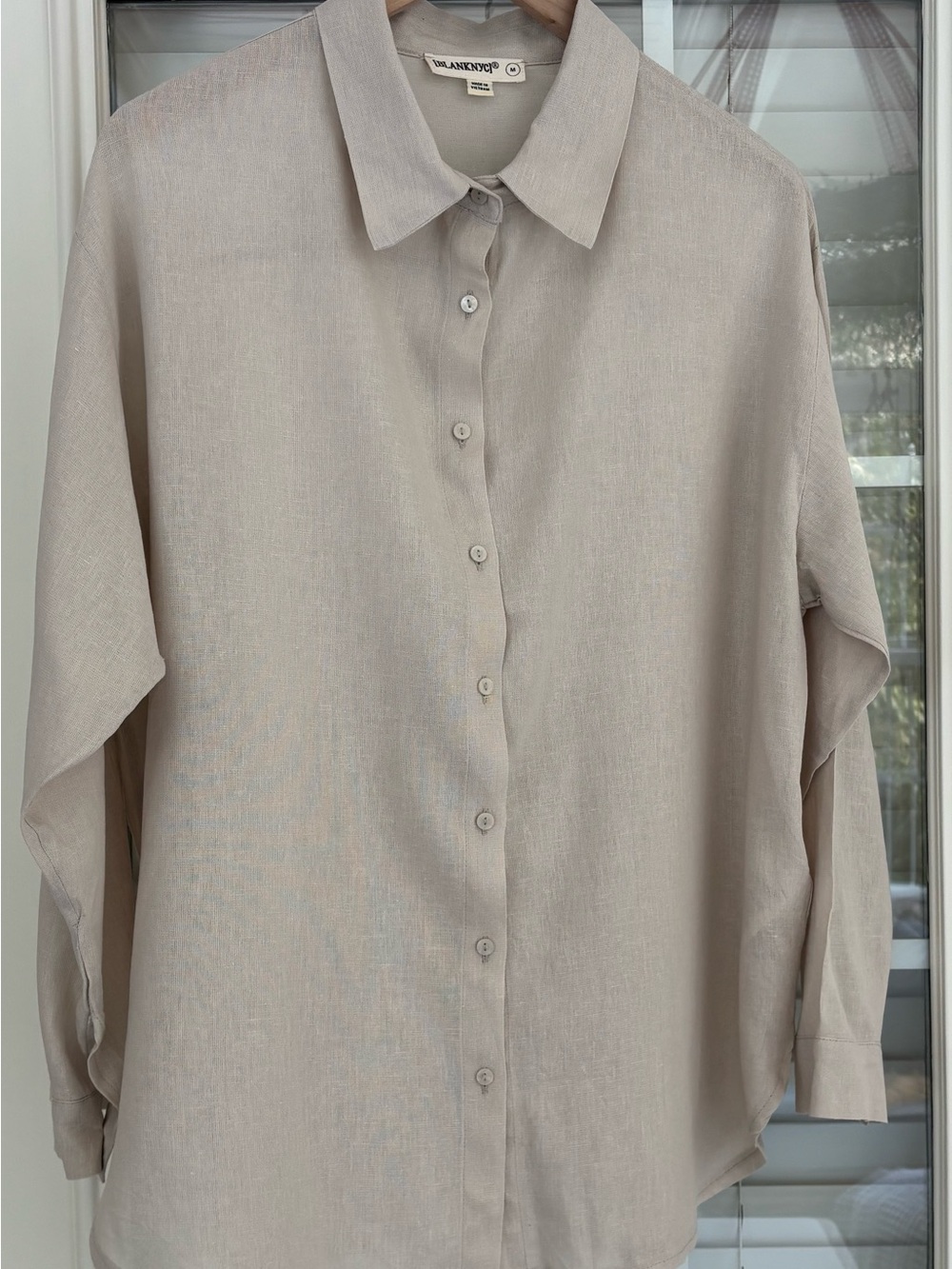 button up blouse, oversized medium, oatmeal color